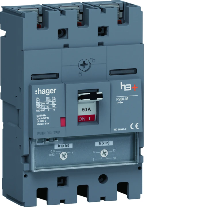 Disjoncteur Boitier Moulé h3+ P250 TM A/A 3P3D  In50A Icu50kA à plage