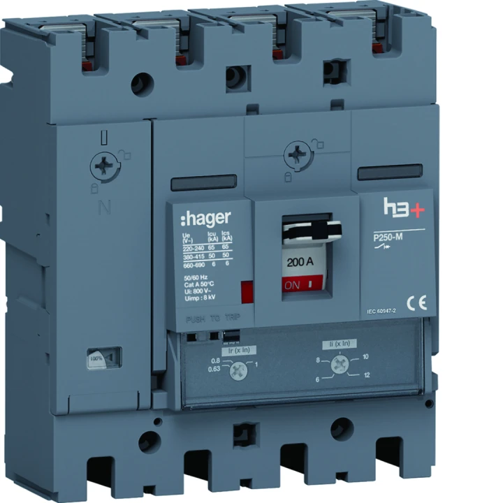 Disjoncteur Boitier Moulé h3+ P250 TM A/A 4P4D  In200A Icu50kA à plage