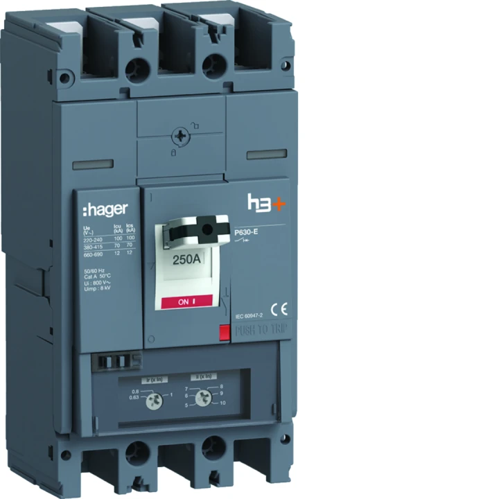 Disjoncteur Boitier Moulé h3+ P630 TM A/A 3P3D  In250A Icu70kA à plage