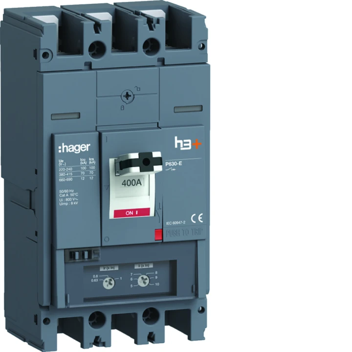 Disjoncteur Boitier Moulé h3+ P630 TM A/A 3P3D  In400A Icu70kA à plage