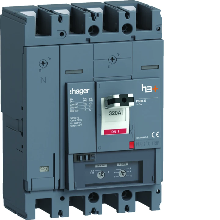 Disjoncteur Boitier Moulé h3+ P630 TM A/A 4P4D  In320A Icu70kA à plage