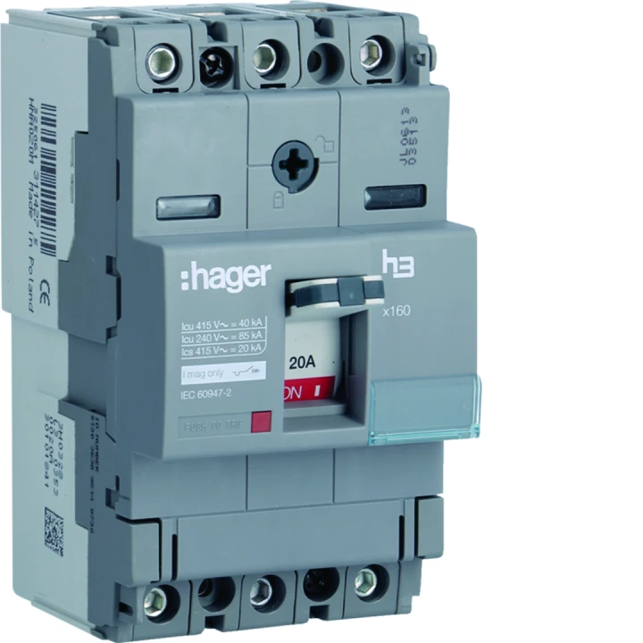 Disjoncteur Boitier Moulé h3 x160 MAG (ICB) 3P3D  In20A Icu40kA à cage