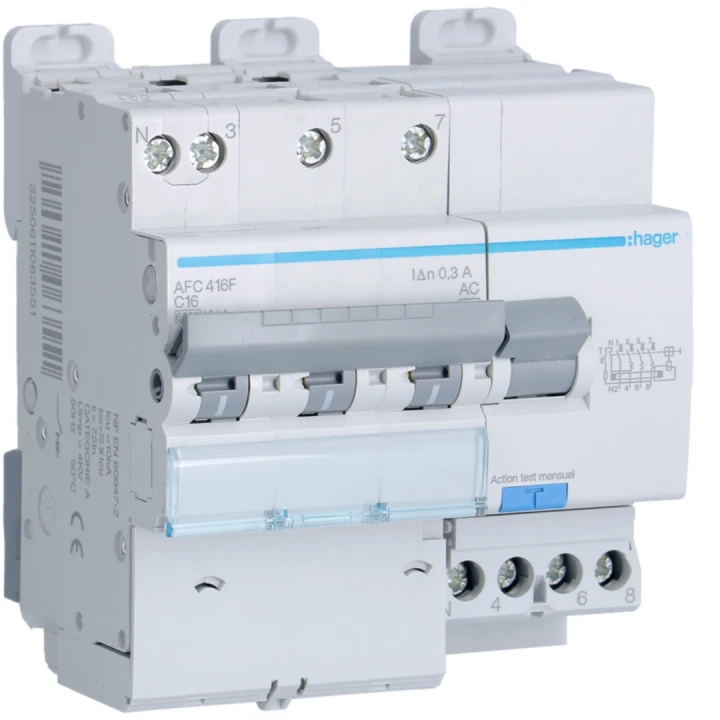 Disjoncteur différentiel 16A 3P+N -10kA Courbe C 300mA type A 5 modules