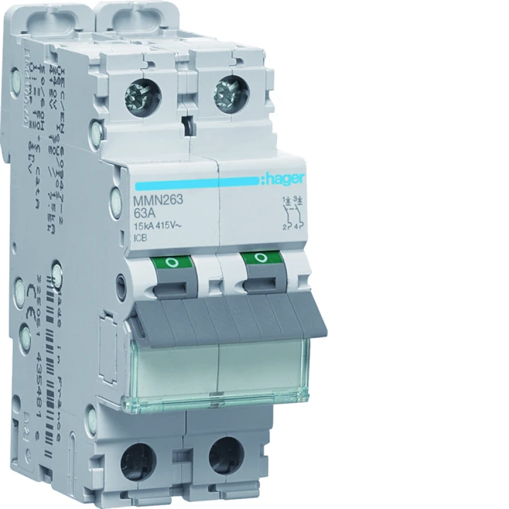Disjoncteur magnétique 2P 15kA 63A 400V access. indicateur IEC 947-2