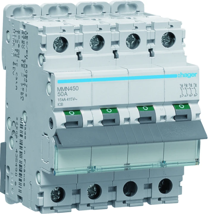 Disjoncteur magnétique 4P 15kA 50A 400V access. indicateur IEC 947-2
