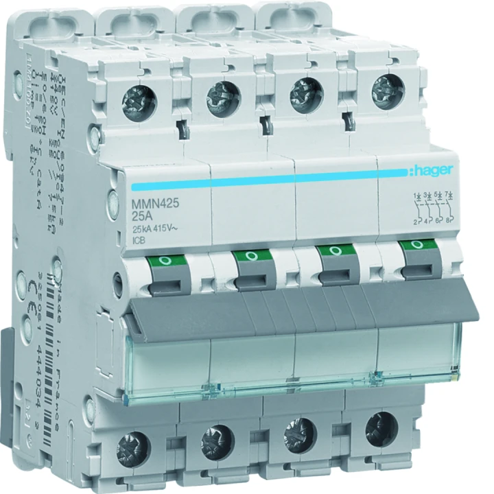 Disjoncteur magnétique 4P 25kA 25A 400V access. indicateur IEC 947-2