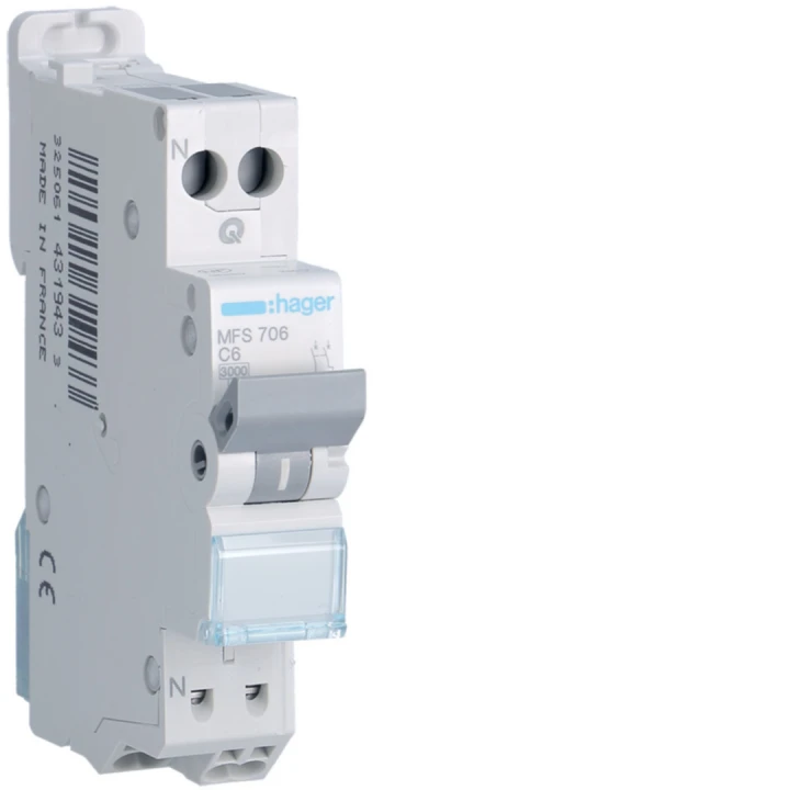 Disjoncteur Phase+ Neutre 6A 3kA Courbe C connexion automatique SanVis 1 Module
