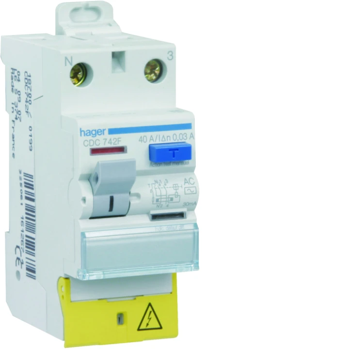 Interrupteur différentiel 2 poles 40 A 30 mA Type AC à Borne décalée