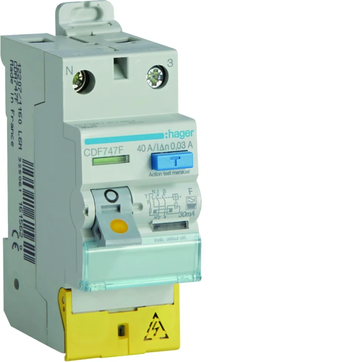 Interrupteur différentiel 2 poles 40 A 30 mA Type F à Borne décalée 50/60 Hz