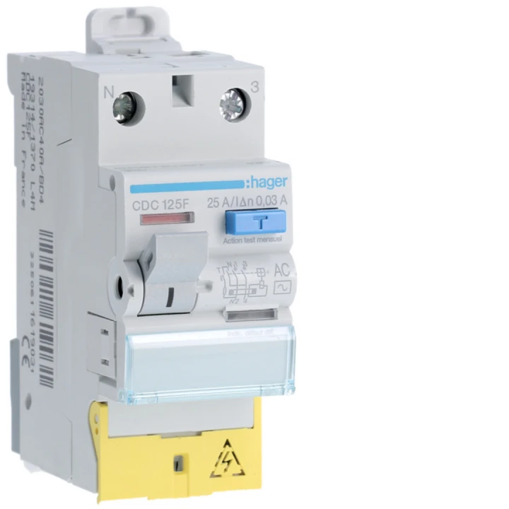 Interrupteur différentiel 25A 30mA 1P+N type AC à bornes décalées