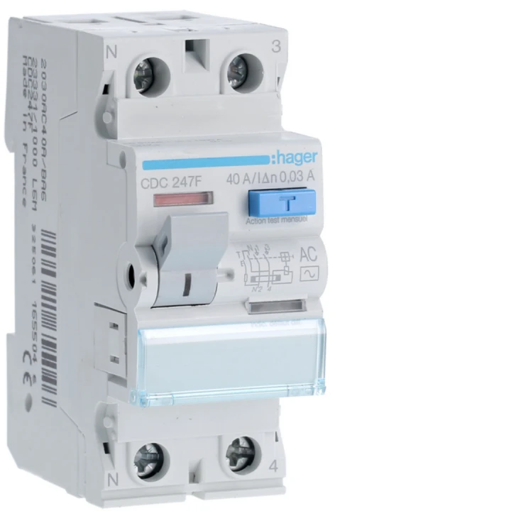 Interrupteur différentiel 40A 300mA 1P+N type AC 60Hz à bornes alignées