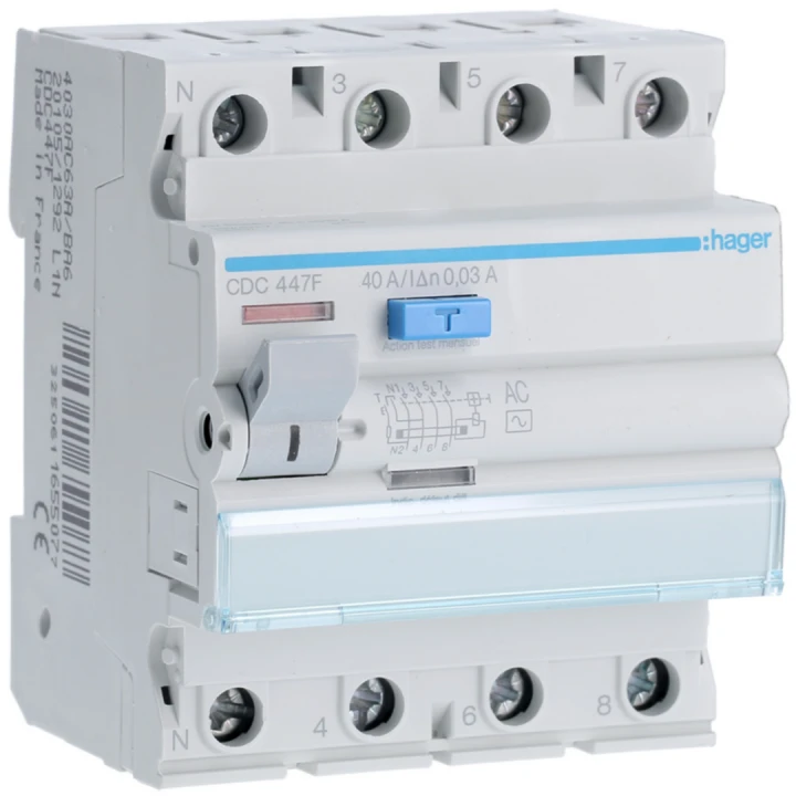 Interrupteur différentiel 40A 300mA 3P+N type AC 60Hz à bornes alignées