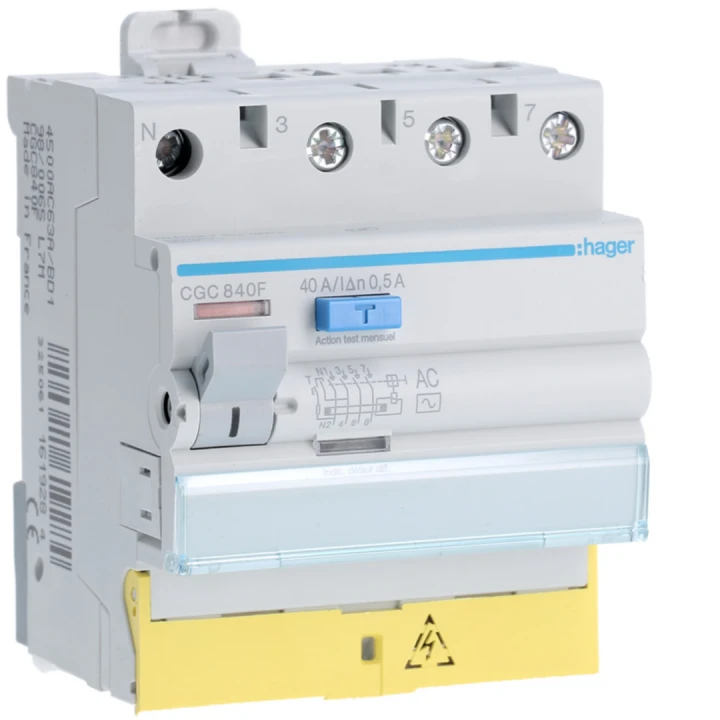 Interrupteur différentiel 40A 500mA 3P+N type AC à bornes décalées