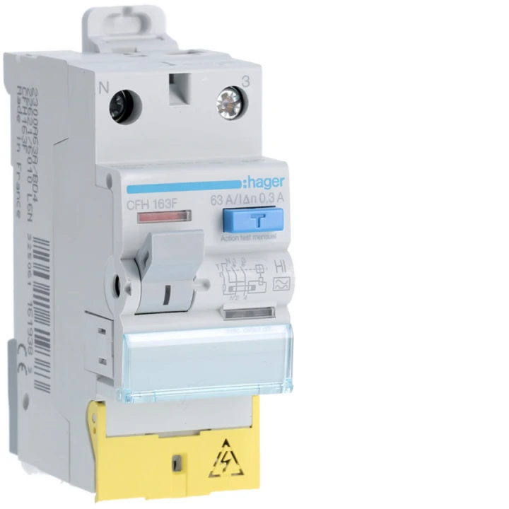 Interrupteur différentiel 63A 300mA 1P+N type A HI à bornes décalées