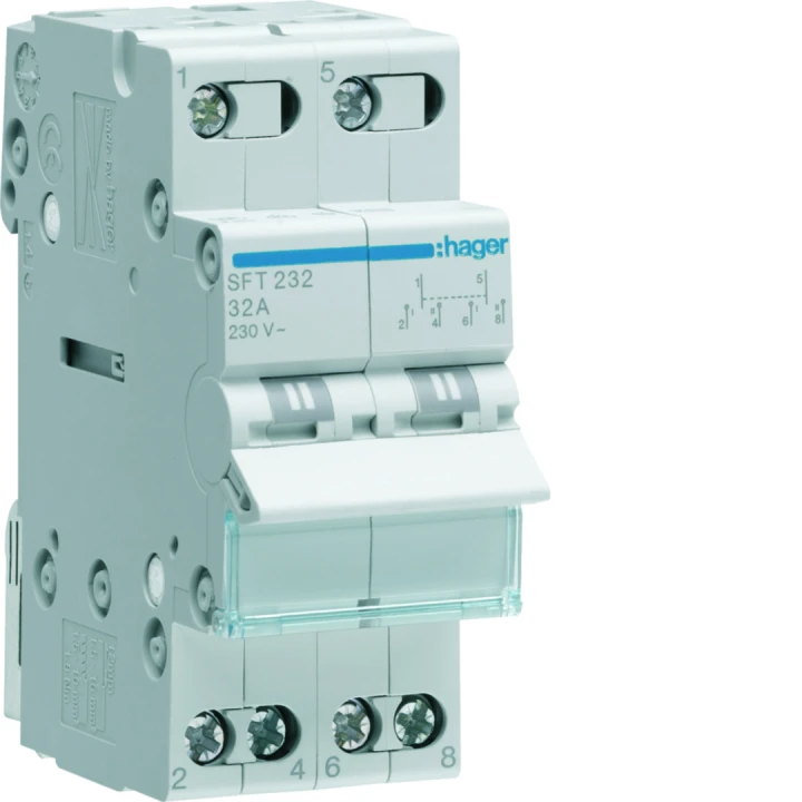 Inverseur avec point zéro 32A 2P 230 - 230VAC 2 modules