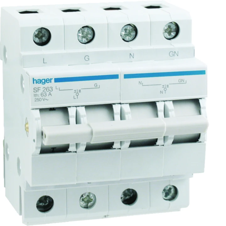Inverseur avec point zéro 63A 2P 230 - 230VAC 4 modules