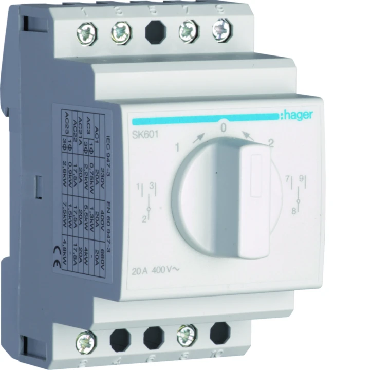 Inverseur bipolaire 2 contacts NO-NF 20A