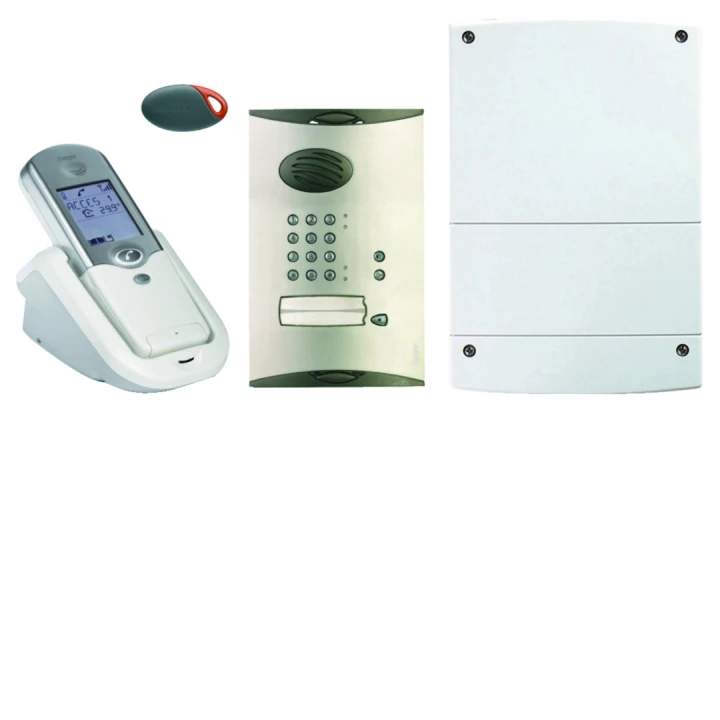 Kit Interphone 1 log. à code (combiné+base secteur+badge+platine+coffret tech.)