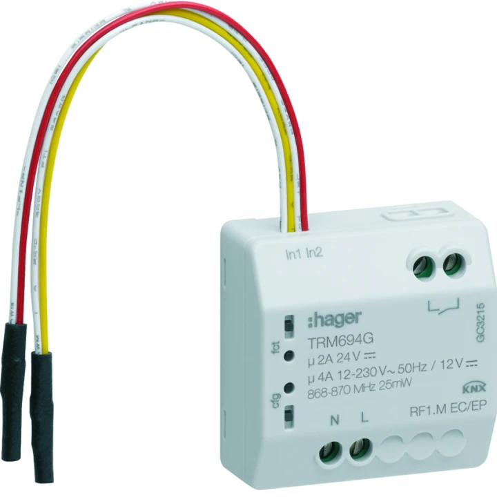 micromodule 1 sortie libre de potentiel ON/OFF 3A+ 2 entrées filaires, KNX radio