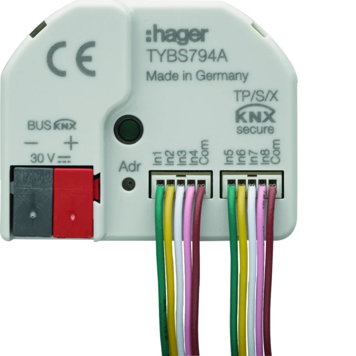 micromodule filaire 4 entrées contacts + 4 sorties voyants, EASY/ETS, KNX Secure
