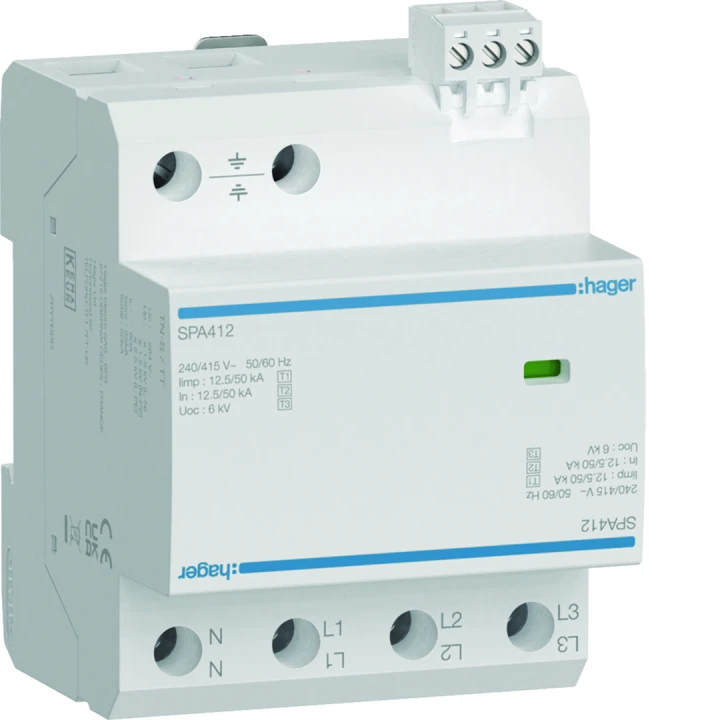 Parafoudre de type 1+2 Iimp 12,5kA 4P 4modules avec auxiliaire de contact