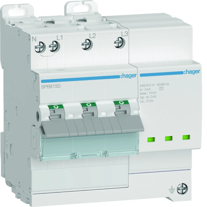 Parafoudre de type 2 avec disjoncteur associé Imax 15kA 3P+N 5modules
