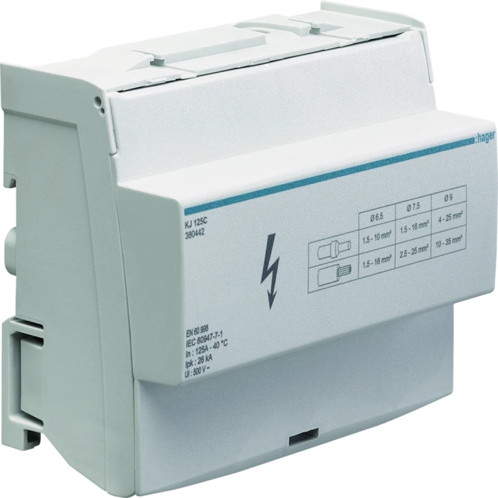 Répartiteur 125A, tétrapolaire, 1x 10-35mm²/ 7x 4-25² / 4x 2,5-16² par phase