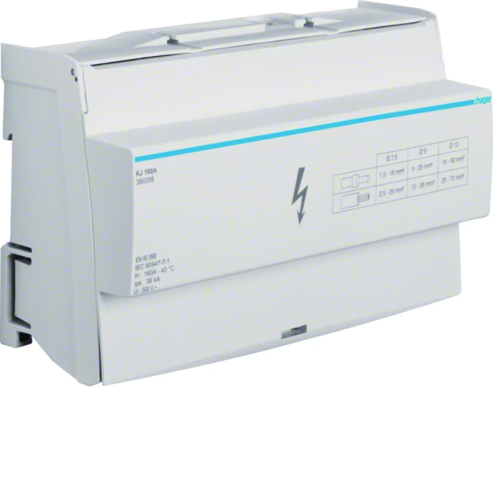 Répartiteur 160A, tétrapolaire, 1x 25-70mm²/ 3x 10-35² / 8x 2,5-25² par phase