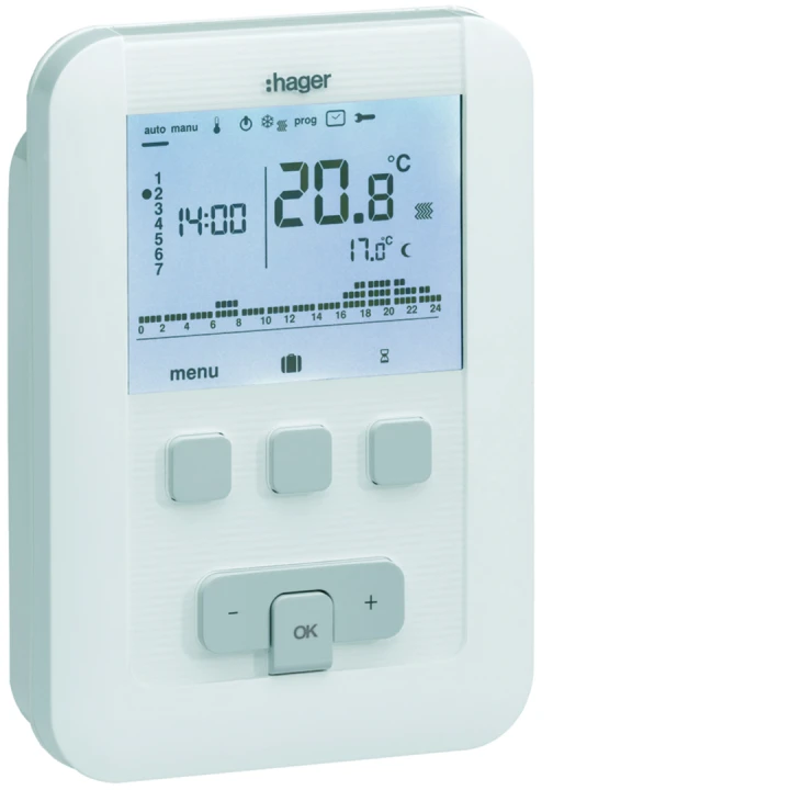 Thermostat ambiance programmable digital chauf eau chaude 4 fils sur 7j 230V