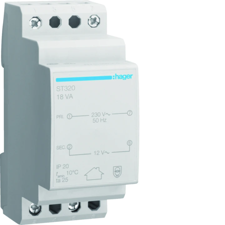 Transformateur de sécurité 18VA 230VAC - 12 - 12VAC 2 modules