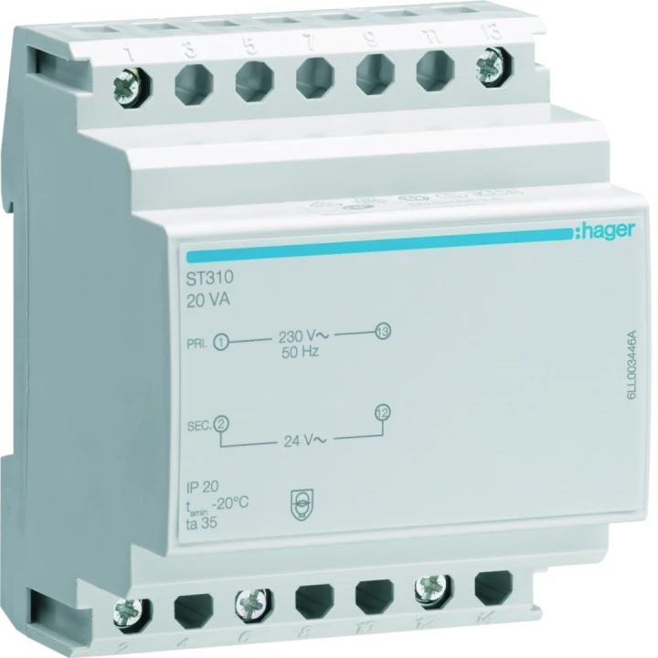 Transformateur de sécurité 20VA 230VAC - 24 - 24VAC 4 modules