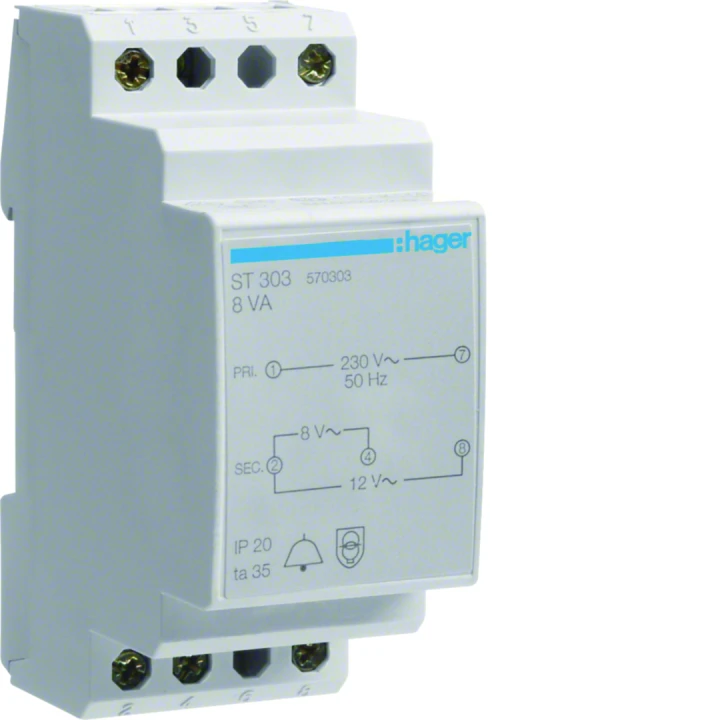 Transformateur de sonnerie 8VA 230VAC - 8 - 12VAC 2 modules