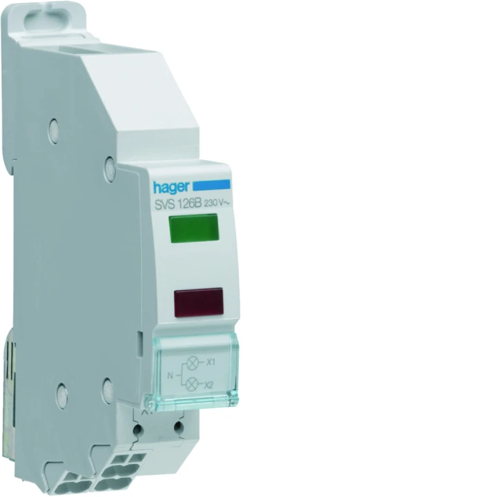 Voyant double LED 230VAC vert et rouge quickconnect passage de barre 1 module