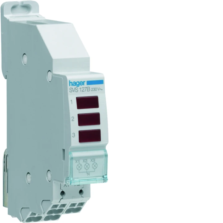 Voyant triple LED 230VAC rouge quickconnect passage de barre 1 module