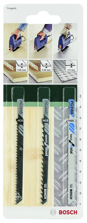 Kit 3 Lames scie sauteuse Emm. Peugeot ; Bois & Métal PG101B; PG144D; PG318A